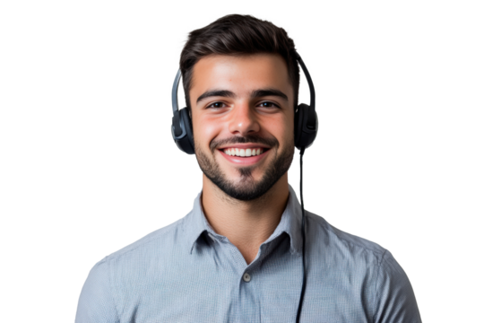 PNG image of Man with headset, call center and contact us with smile