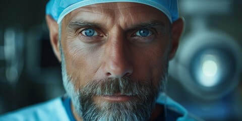 Focused surgeon in scrubs preparing for a critical operation in a hospital setting. Generative AI