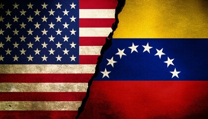 Fototapeta premium 古いビンテージのアメリカの国旗とベネズエラの国旗(Old grunge vintage japan flag and Venezuela flag.) 