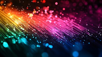 Fototapeta premium optical fibres dinamic flying from deep on technology background. 