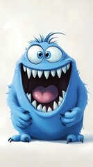 Naklejka premium Playful blue monster with big eyes and a wide grin, showcasing a fun and friendly vibe.