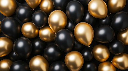 Black and Gold Balloons Background, Festive Celebration