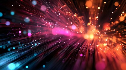 Obraz premium optical fibres dinamic flying from deep on technology background. 