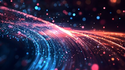 Fototapeta premium optical fibres dinamic flying from deep on technology background. 