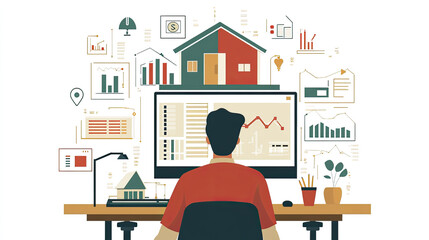 Office staff working in front of the computer, with a back view