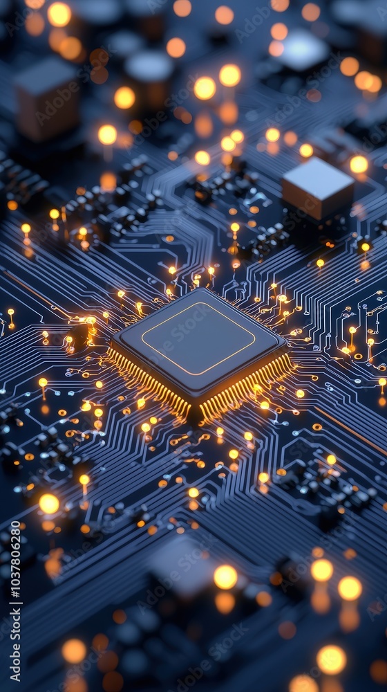 Poster futuristic abstract circuit board backdrop with lighting nodes and lines