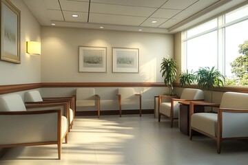 Bright and inviting waiting room featuring modern furnishings and natural light, perfect for healthcare or office settings.