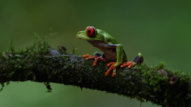 A red-eyed tree frog in the rainforest of Costa Rica
