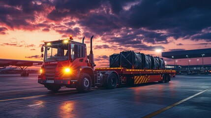 Tow tractor pulling luggage carts at airport apron