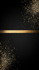 Vertical  illustration of gold glitter on black background.  AI generation.