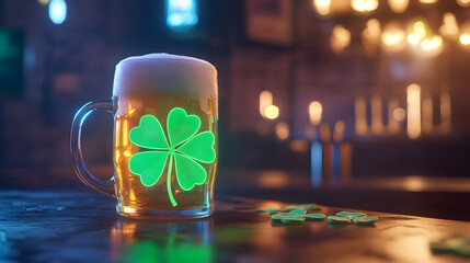 glass of beer on green background