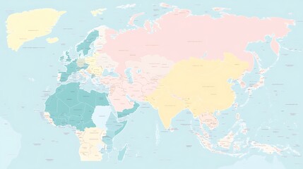 Obraz premium A minimalist map of Asia with clean lines and pastel colors, highlighting major countries and borders