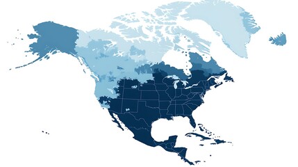 Obraz premium A simple, elegant map of North America with a monochromatic color scheme, highlighting only country borders