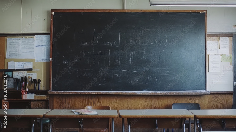Poster classroom blackboard with notes and sketches