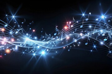 Fototapeta premium Musical notes in the air, musical note with waves of light and sound concept, Ai