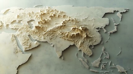 Obraz premium A beautiful, abstract map of Asia in light shades, showing major countries with clean, simple lines and soft edges