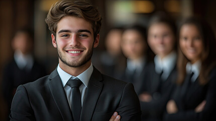 Fototapeta premium Young business man with colleagues