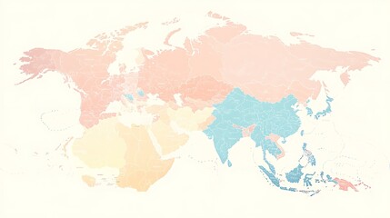 A contemporary map of Asia with a flat design, using soft colors to define the continentâ€™s borders and major cities