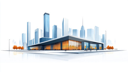 Obraz premium Skyscrapers and exhibition hall facades in the city