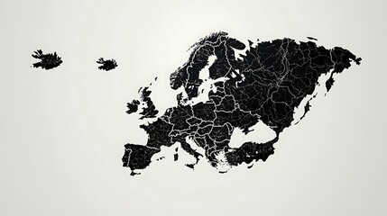 A minimalist map of Europe with a monochrome palette, highlighting major countries with simple, elegant lines