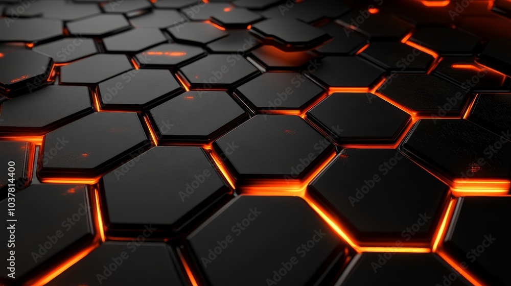 Aufkleber a close-up view of hexagonal tiles with glowing orange edges, creating a modern, tech-inspired aesth