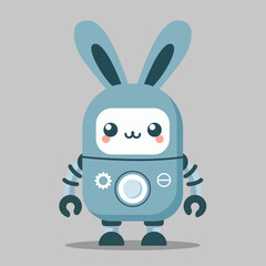 cute robot rabbit technology science flat color cartoon character vector illustration template design