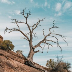 Majestic Dead Tree Silhouette Against a Blue Sky