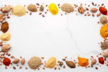 Spice Frame with Copy Space    Indian  Asian  Food  Ingredients  Cooking  Spices  Herb  Po