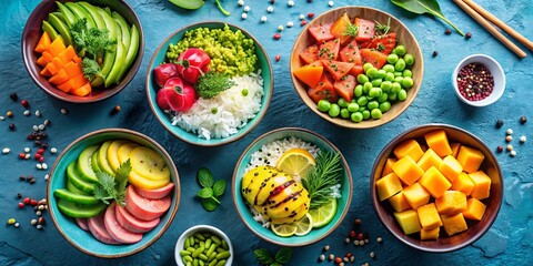 A Vibrant Array of Colorful Bowls Filled with Fresh and Diverse Ingredients, Perfectly Balanced for a Delicious and Healthy Meal
