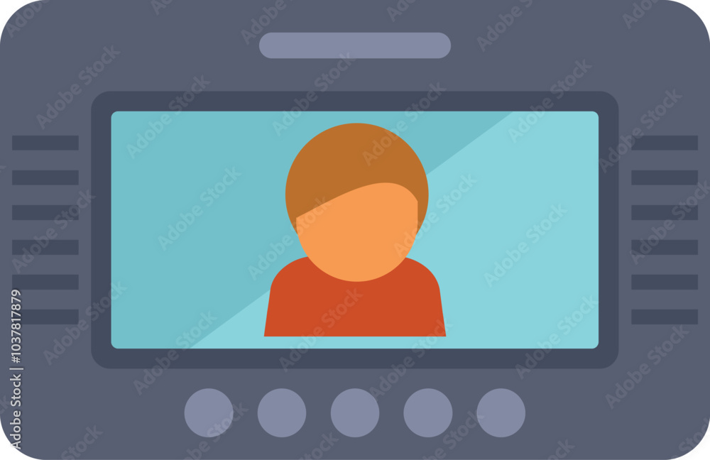 Poster modern intercom system is displaying a person ringing the doorbell on its screen