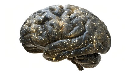 a brain depicted as a celestial map, with constellations forming intricate patterns of thought and knowledge