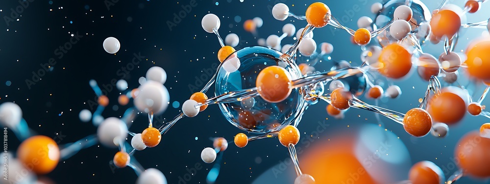 Poster abstract molecular structure with colorful particles