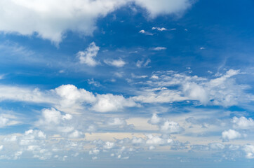 clear blue sky with white clouds or little cloudy in daylight for cyan skyscape or cloudscape to ozone scene and freedom nature background with space to take a photo with cpl circular polarized filter