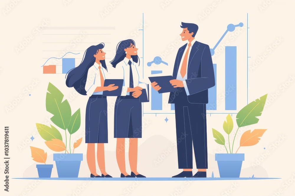 Poster business team discussing data in a professional setting
