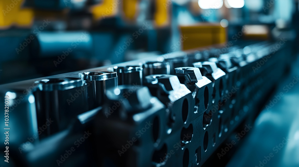 Poster close-up of workpieces and quick clamp fixture in a factory setting for robotic welding -