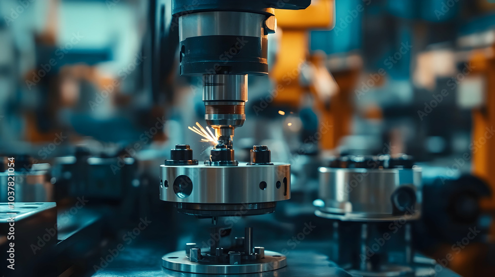 Poster close-up of workpieces and quick clamp fixture in a factory setting for robotic welding -