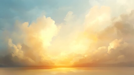 A golden hour sky just before sunset, with the sun casting a warm, soft glow over the clouds