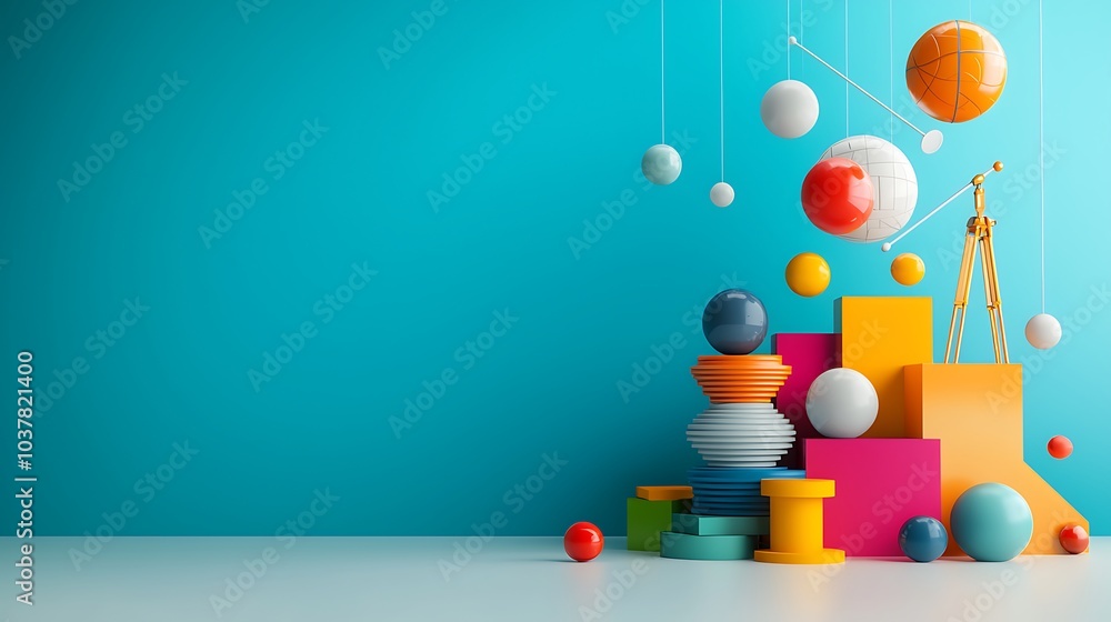 Poster Abstract representation of basic math operations with 3D geometric shapes