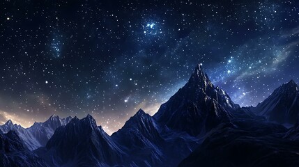 A starry night sky over a mountain range, with constellations clearly visible in the background