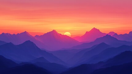 Fototapeta premium A sunset sky over mountains, with deep orange and purple colors fading into the evening