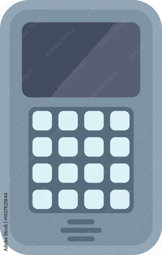Poster electronic calculator icon showing calculation process isolated on white background