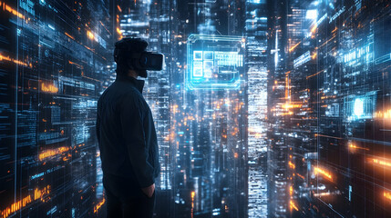 Fototapeta premium Digital Realm Showcasing a Fusion of Groundbreaking Technology and AI Innovation -