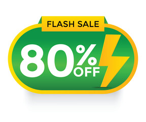 Green Color discount sticker discount price tag. 80% discount template, used for promotional advertisements in special sales. Isolated on white background. Realistic vector file.