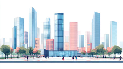 Fototapeta premium Skyscrapers and exhibition hall facades in the city