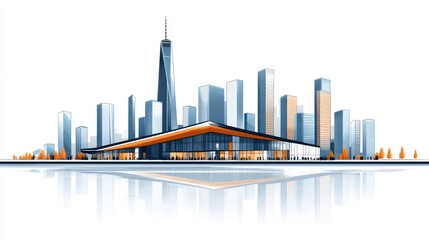 Skyscrapers and exhibition hall facades in the city