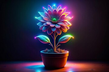 Neon flowers in a dark background