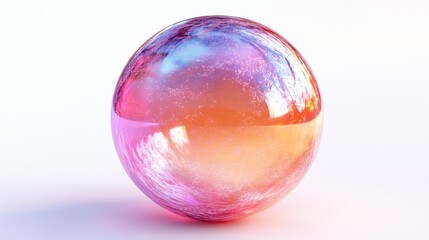 Obraz premium Vibrant and glossy 3D iridescent soap bubble isolated on a white background ideal for playful designs and light-hearted marketing.. Generative AI
