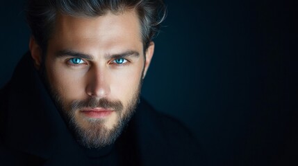 Obraz premium Intense portrait of a man with striking blue eyes