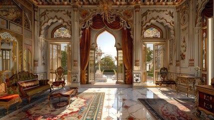 Obraz premium Luxurious Palace Interior with Garden View