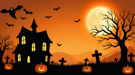 halloween background with pumpkin and bats background. Generative ai